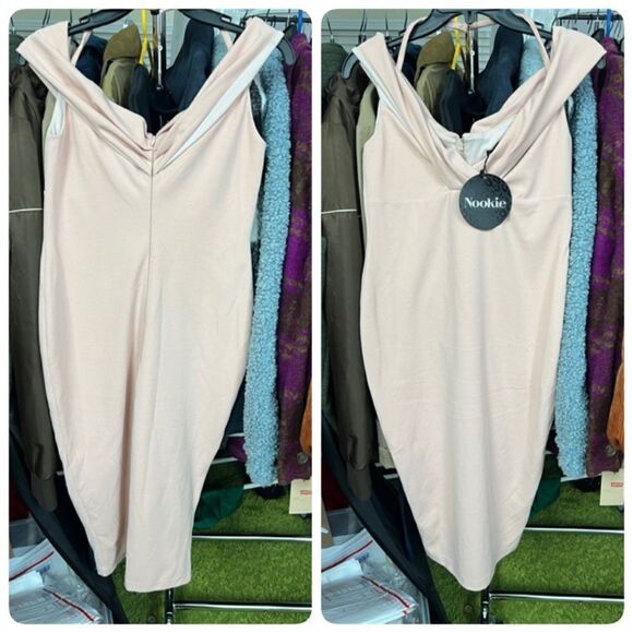Nookie Athena Off Shoulder Halter Midi Dress Sz Medium in Blush - Picture 2 of 3